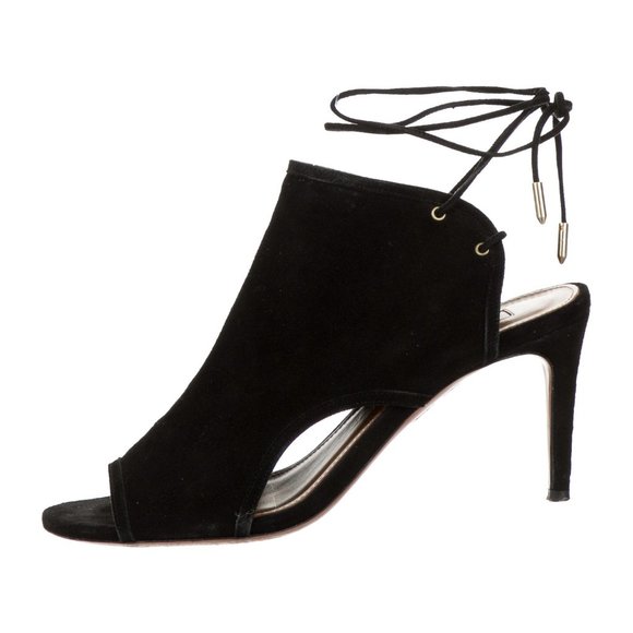 Aquazzura Mid-Heel Suede Sandals Heels in Black - Picture 12 of 15